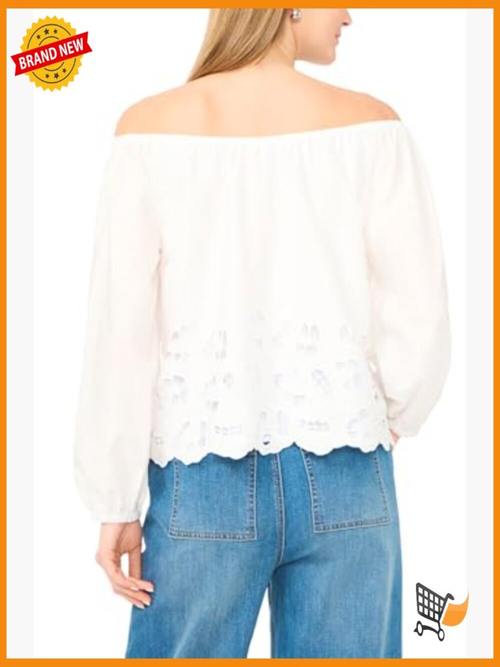 Off Shoulder Button Front Embroidered Blouse - Picture 3 of 5